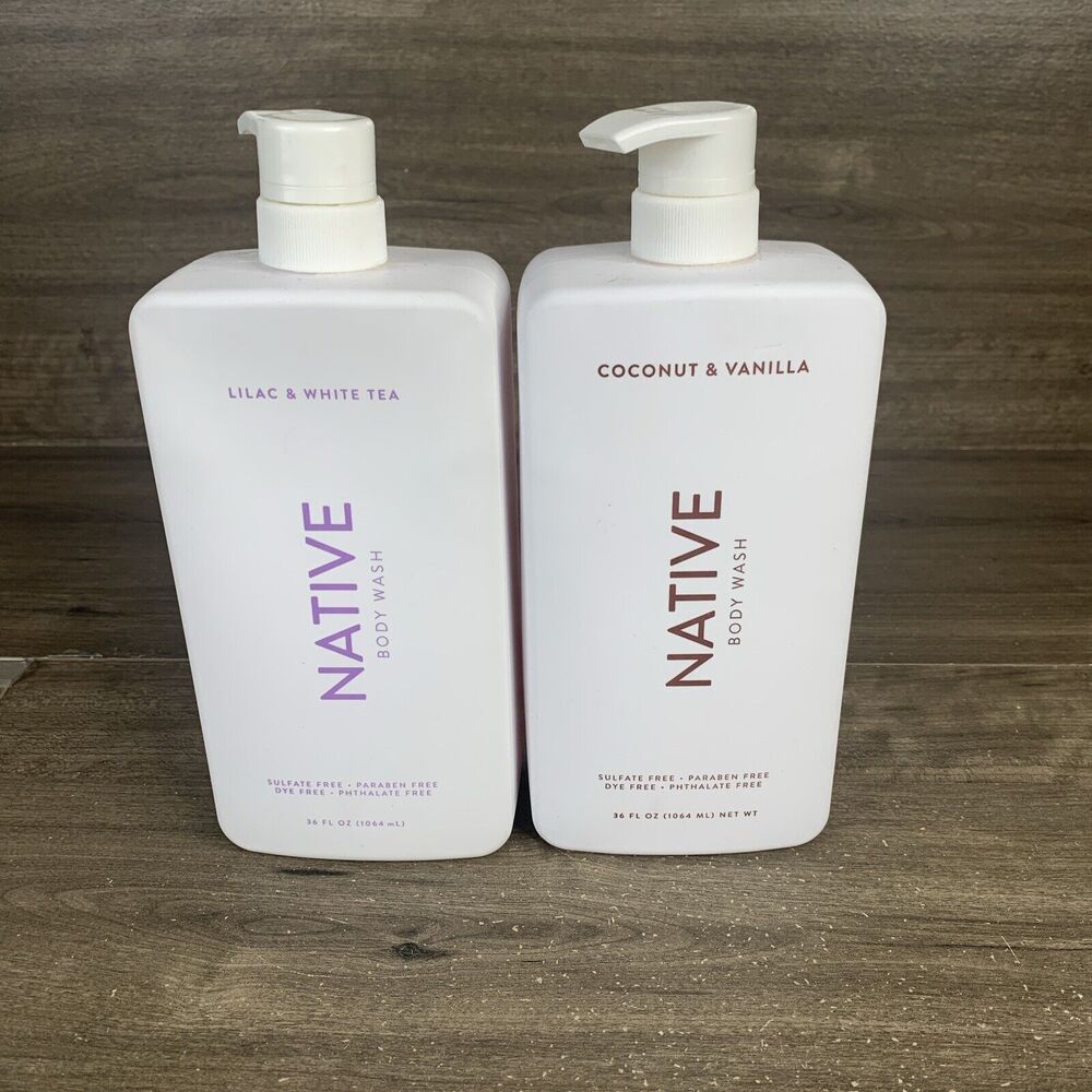2 Pk Native Body Wash Lilac & White Tea, and Coconut & Vanilla 36 fl oz